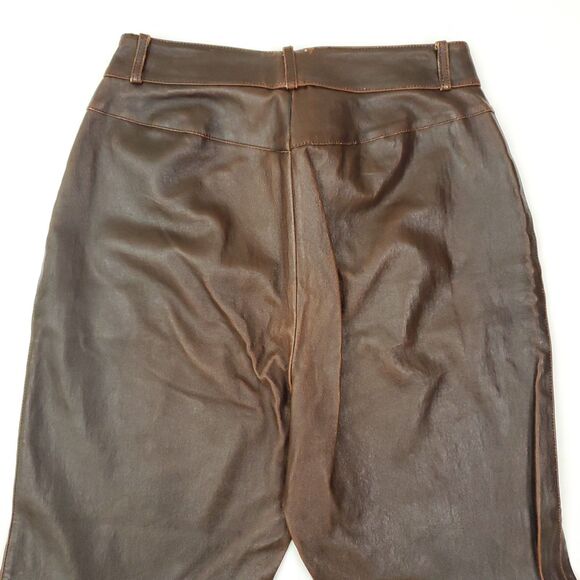 St. John High Rise Bootcut Brown Leather Pants 10 Western Cowgirl - Picture 12 of 15